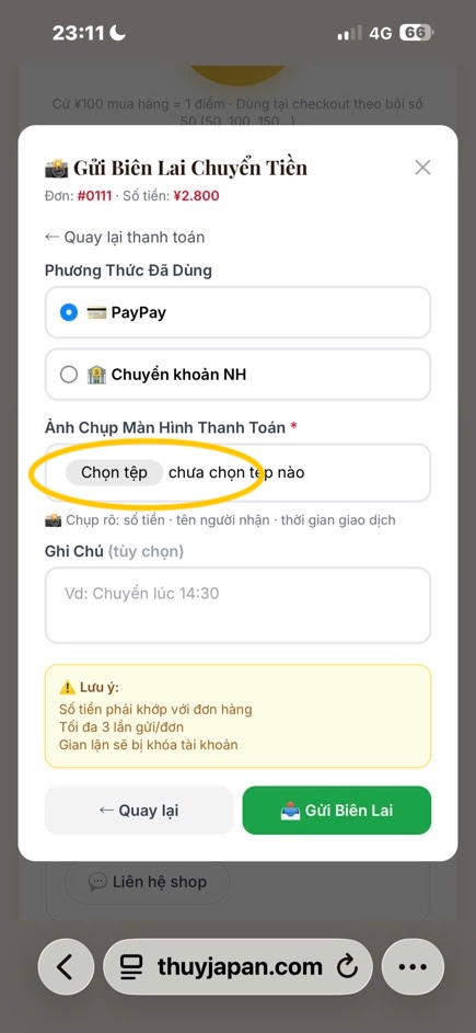 Màn hình biên lai xác nhận thanh toán