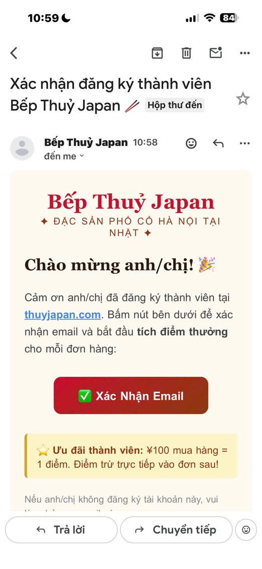 Email xác nhận đăng ký với nút Xác Nhận Email