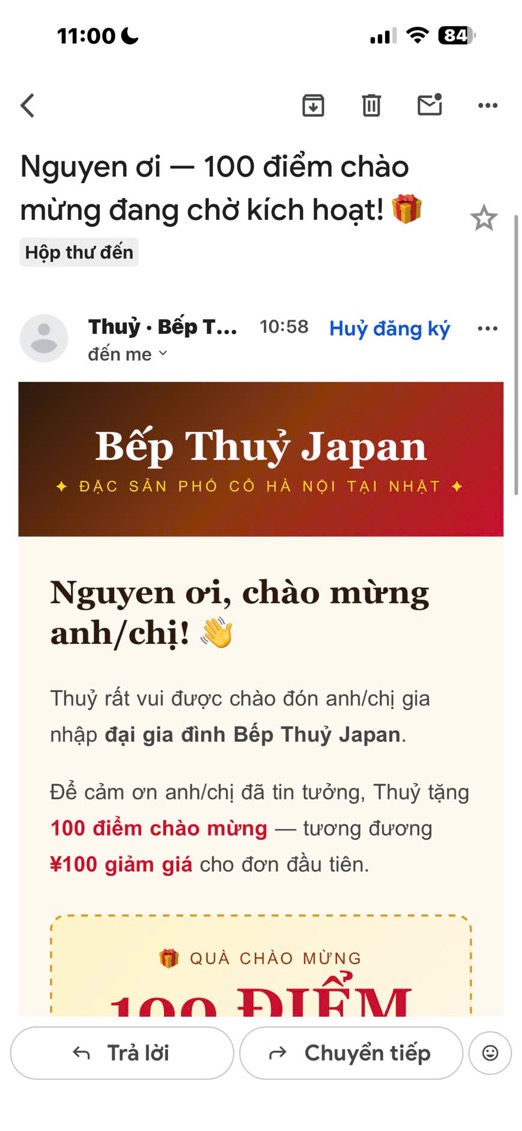 Email 100 điểm chào mừng — phần đầu