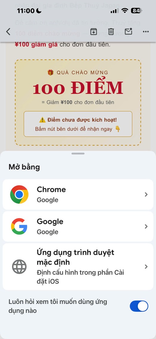 Popup mở bằng